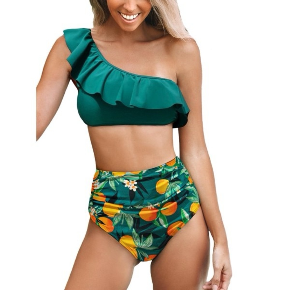 Cupshe Green and Orange Ruffle Bikini Set